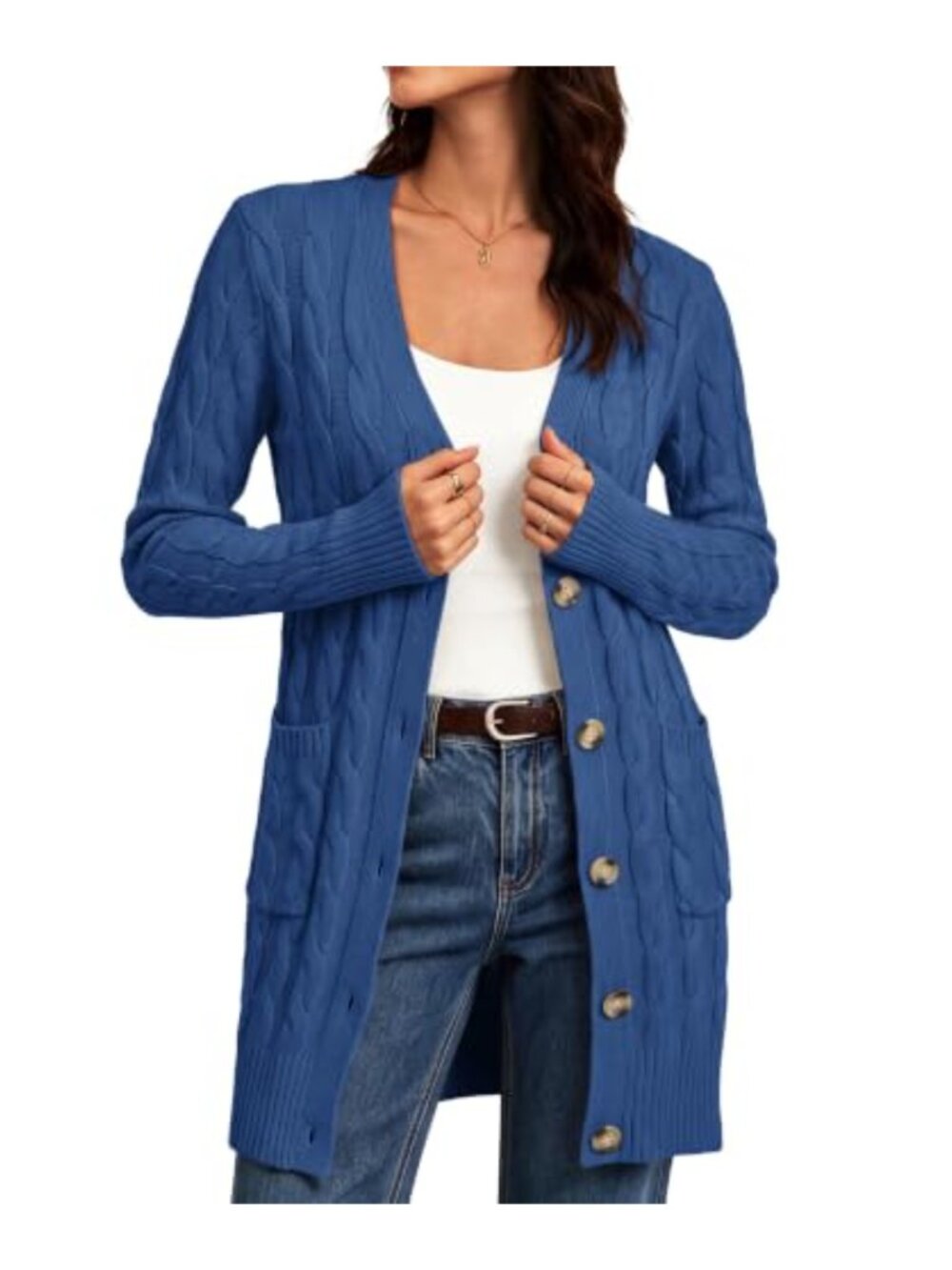 Womens Cardigan Open Front Button Up Cable Knit Chunky Sweater